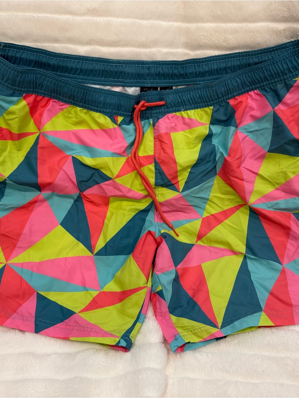 MAD Engine Neon Geo Swim Trunks - Teal, Pink, Lime, Coral